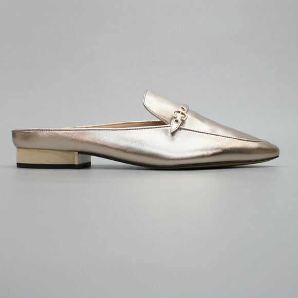 Coach Ladies 11 B Irene Mules Metallic Gold Leather Slides Flats Shearling Shoes - Picture 4 of 12